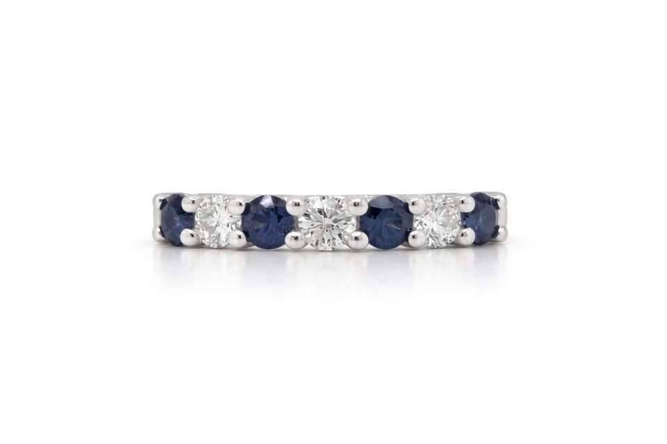 18K White Gold Blue Sapphire and White Diamond Eternity Ring