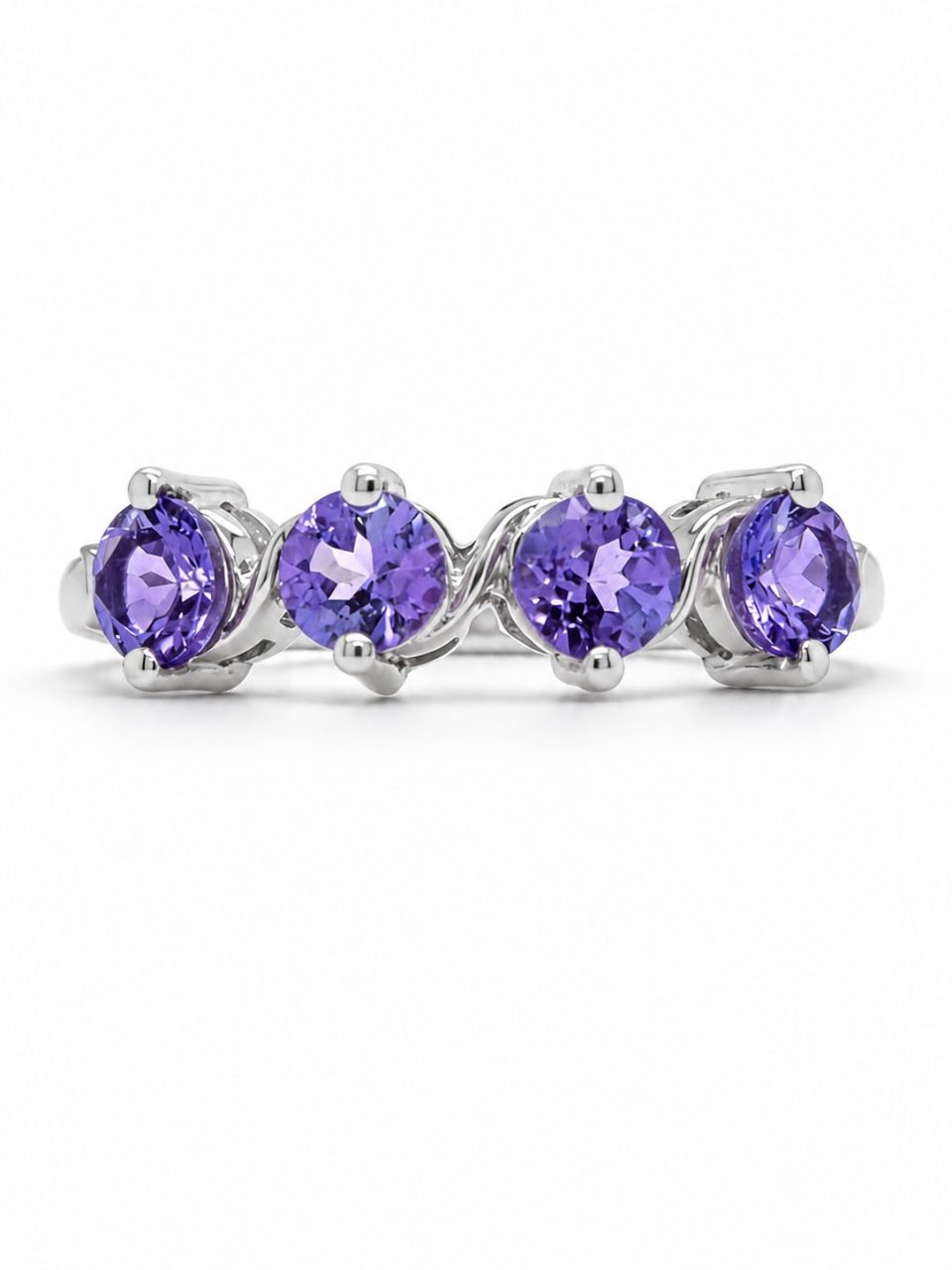 4-Stone Round Tanzanite Eternity Ring in 925 Silver