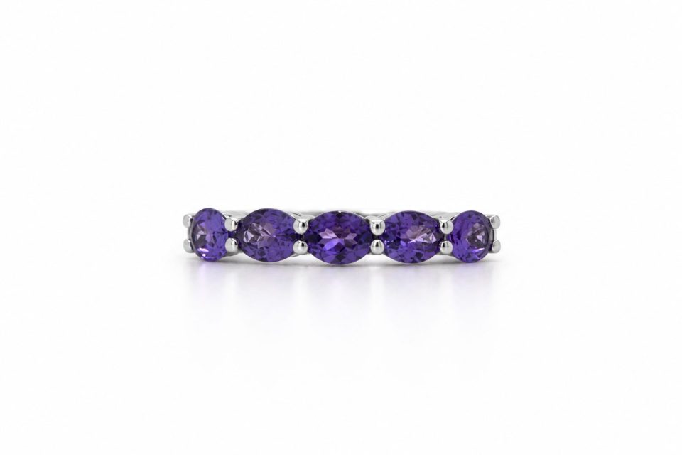 Oval-Shaped Tanzanite Eternity Ring in 925 Silver