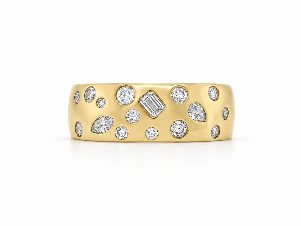 14K Yellow Gold Scattered Natural Diamond Band