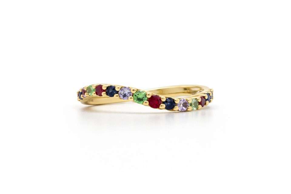 18K Yellow Gold Rainbow Sapphire Eternity Ring