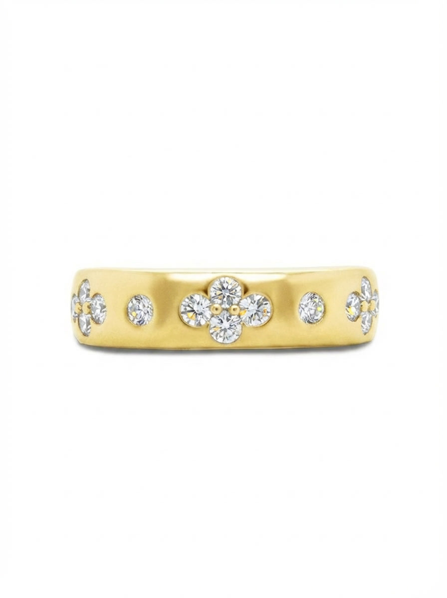 14K Yellow Gold Natural Round Diamond Band