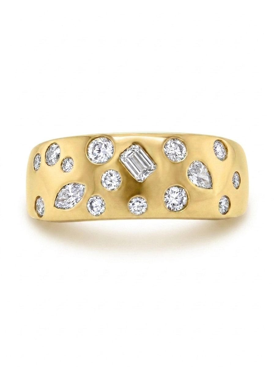 14K Yellow Gold Scattered Natural Diamond Band