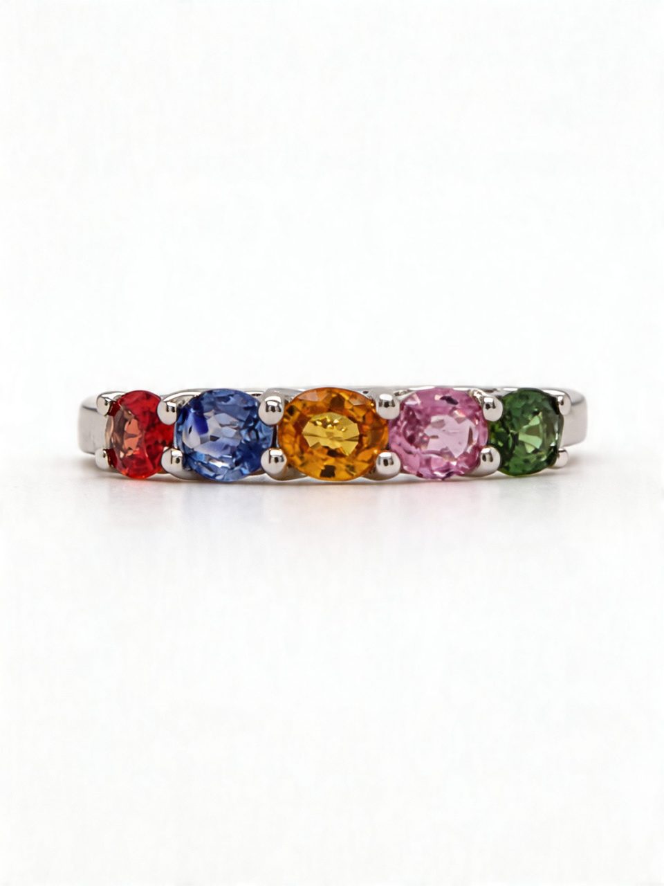 14K White Gold Rainbow 5-Stone Oval Sapphire Eternity Ring