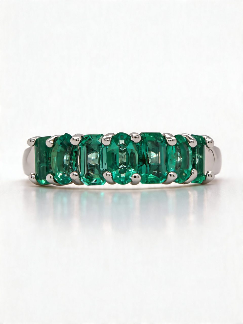 7-Stone Natural Emerald Eternity Ring in 925 Silver