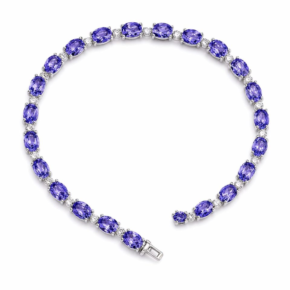 10K White Gold Tanzanite & Diamond Tennis Bracelet