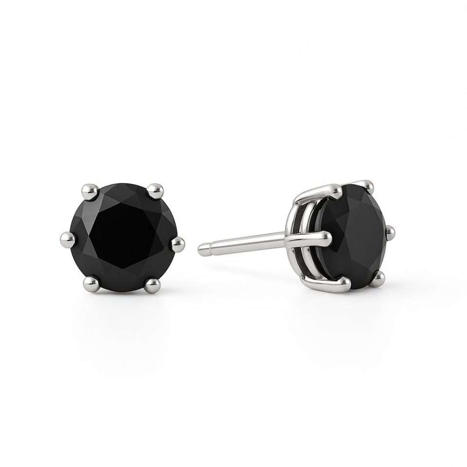 9K White Gold 1.26 Ct Black Diamond Stud Earrings 1