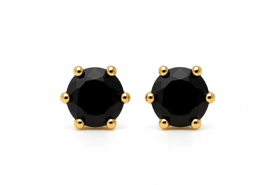9K Yellow Gold 0.88 Ct Black Diamond Stud Earrings