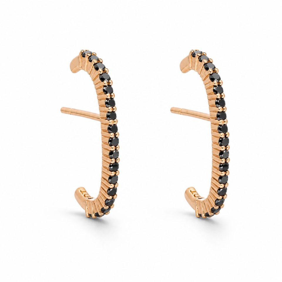 Natural Black Diamond Snatch Earrings - 9K Gold