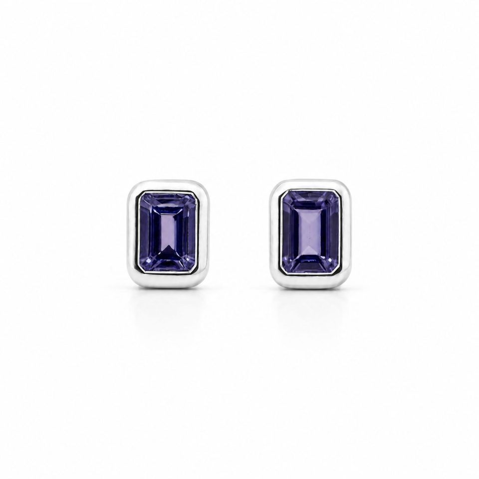 925 Silver 1.16 Ct Emerald-Cut Tanzanite Stud Earrings