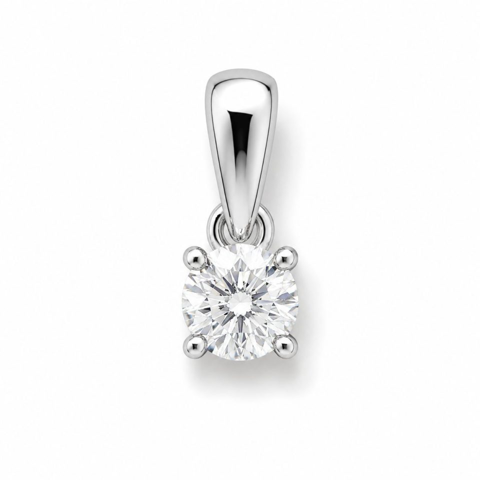 9K White Gold Round Diamond Pendant (0.35ct Q/SI2)