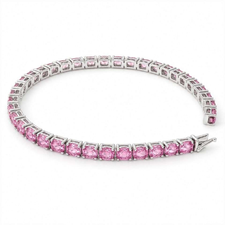 925 Sterling Silver 8.84ct Pink Sapphire Tennis Bracelet