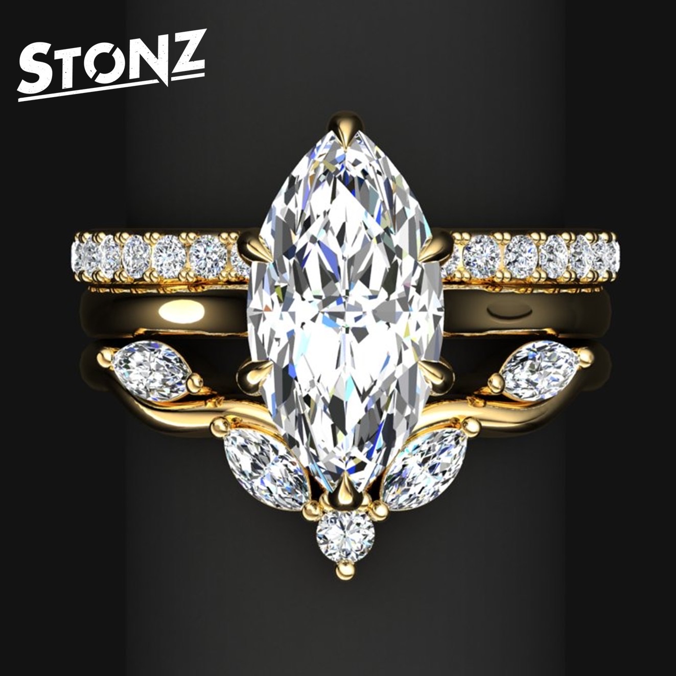 Marquise Solitaire and bands