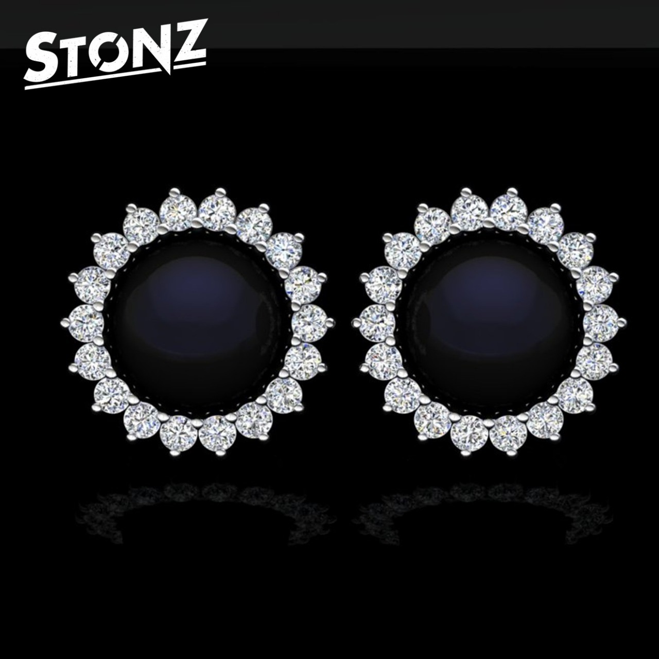 Black Pearl Halo Stud Earrings
