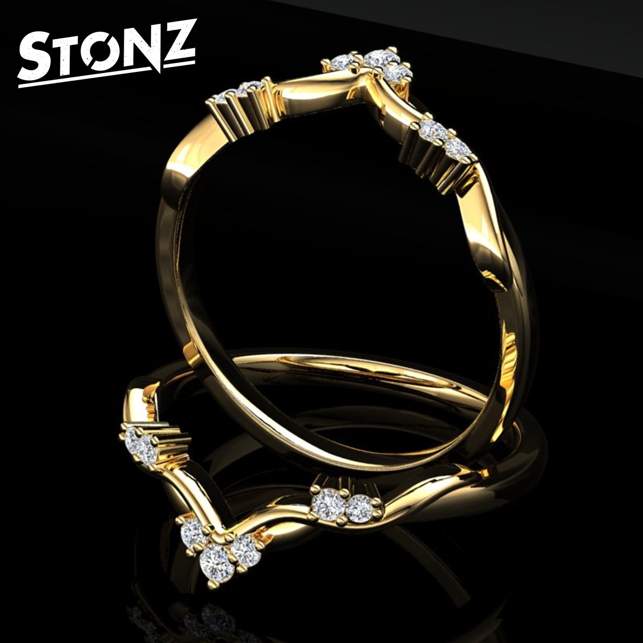 Curved Band with Diamonds