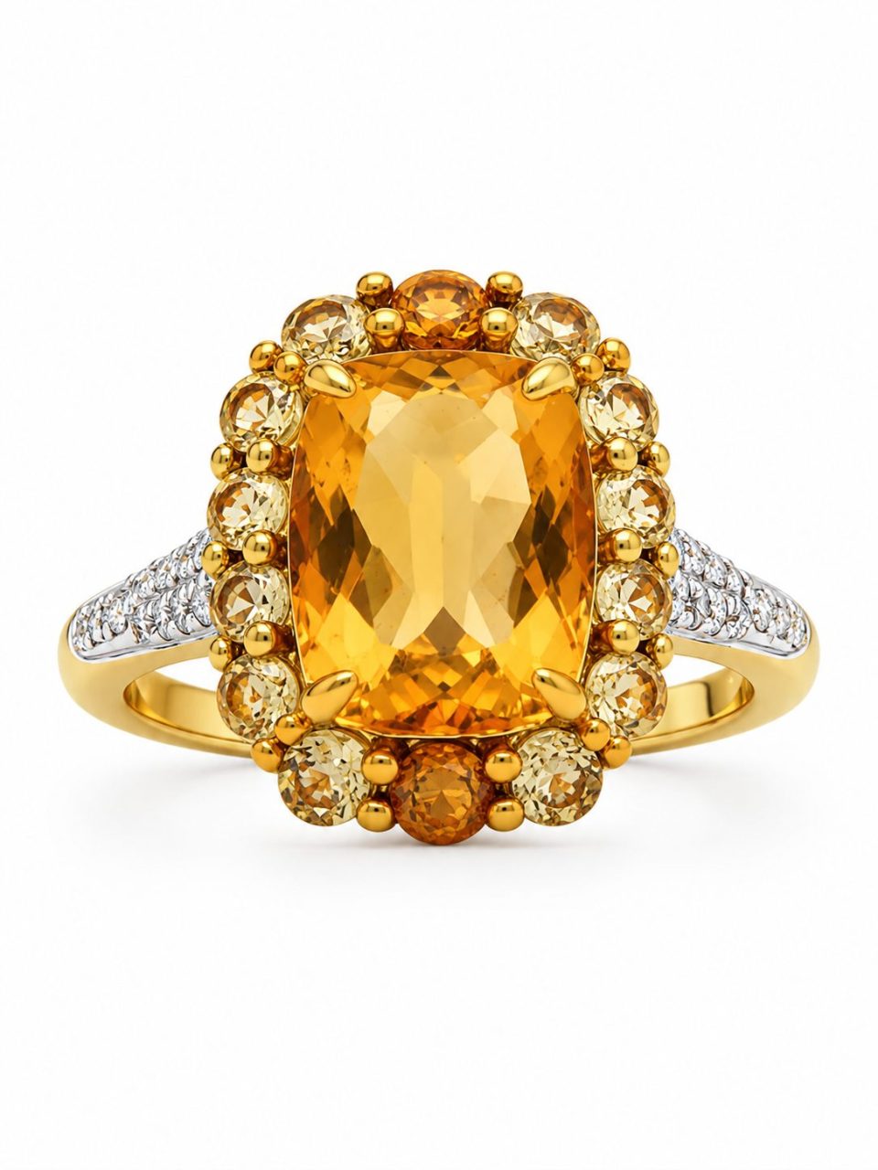 9K Yellow Gold 3.77 Ct Citrine Halo Ring