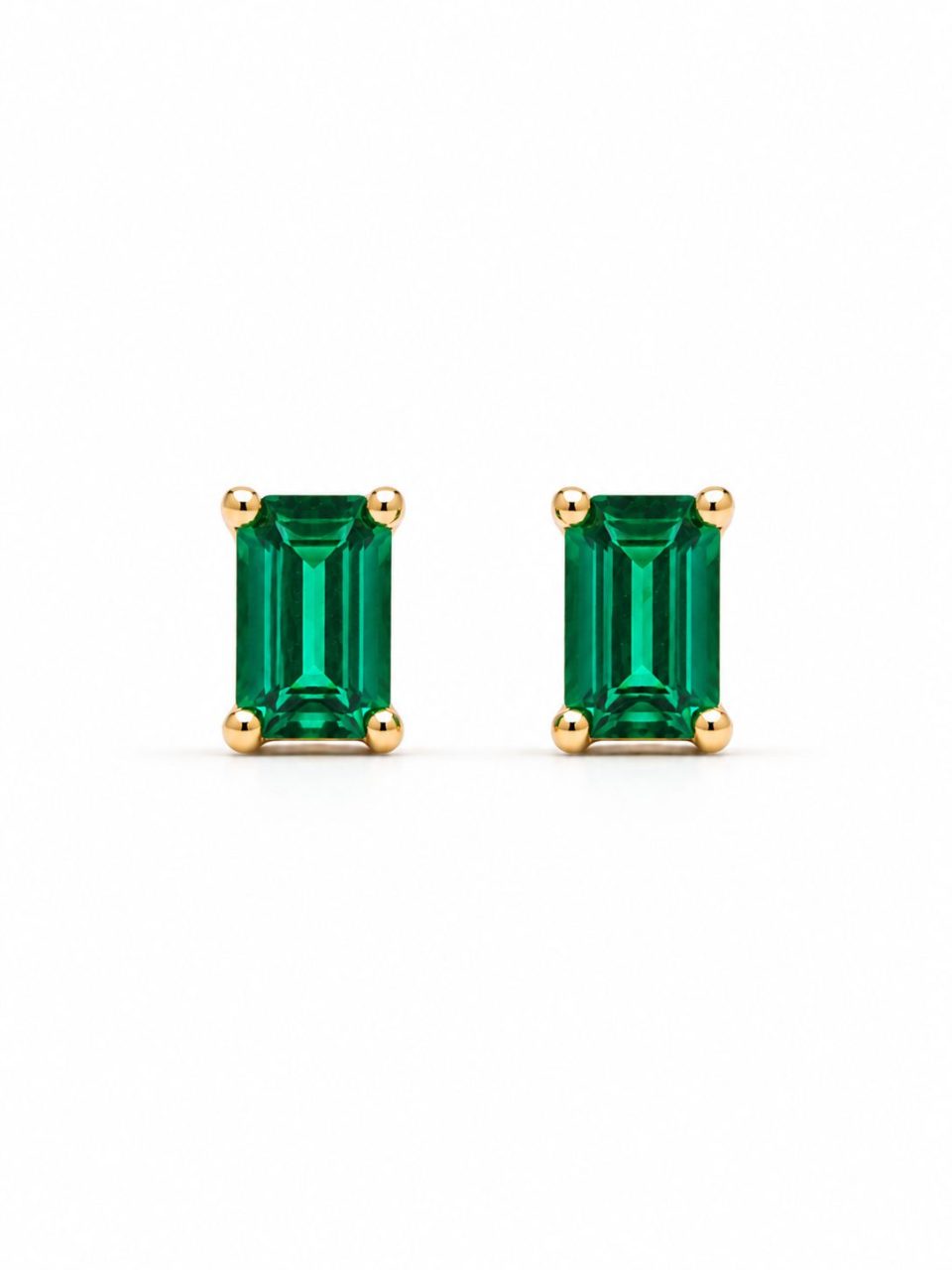 9K Gold 0.44 Ct Emerald Cut Lab-Grown Green Emerald Stud Earrings