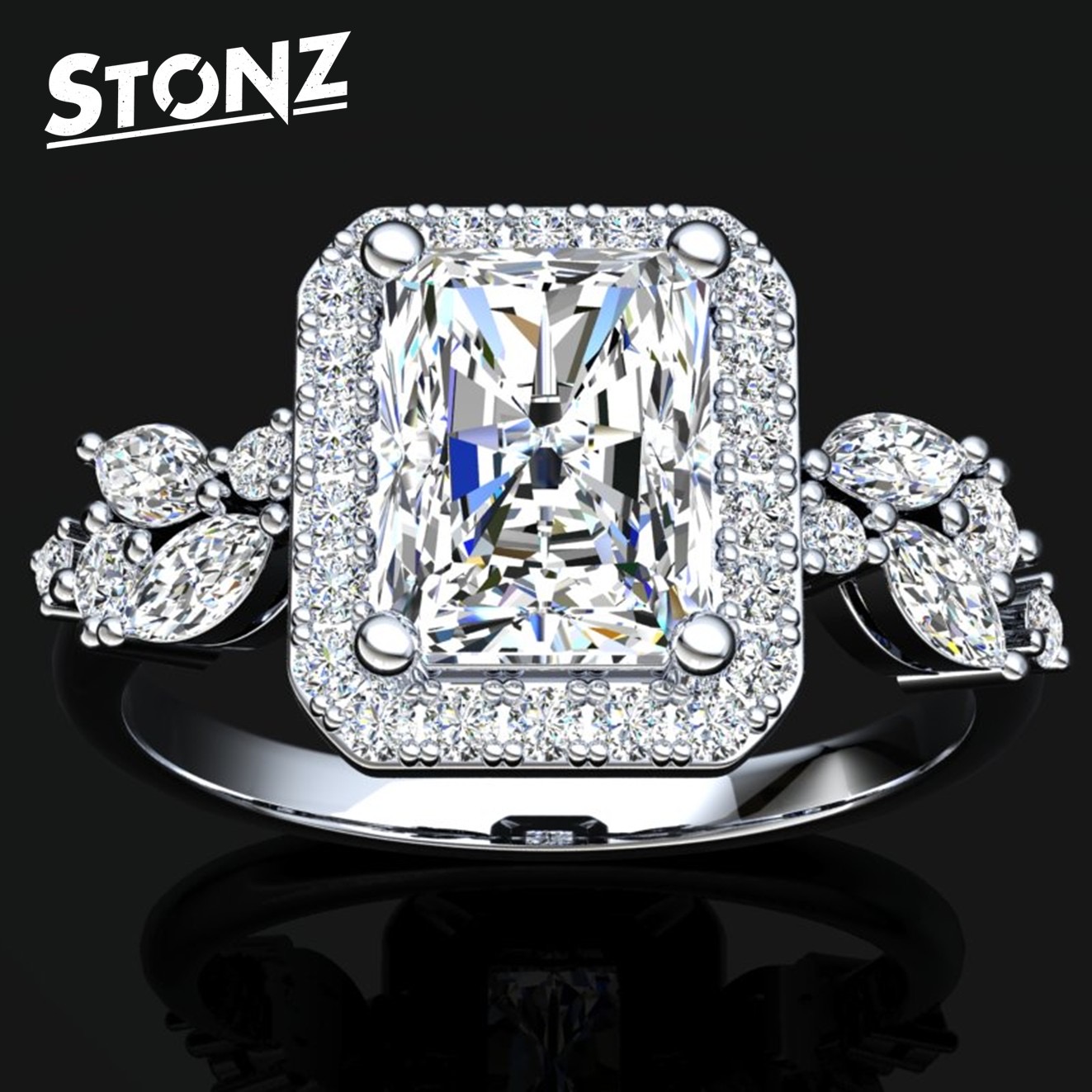 Radiant Halo Ring With Accent Stones