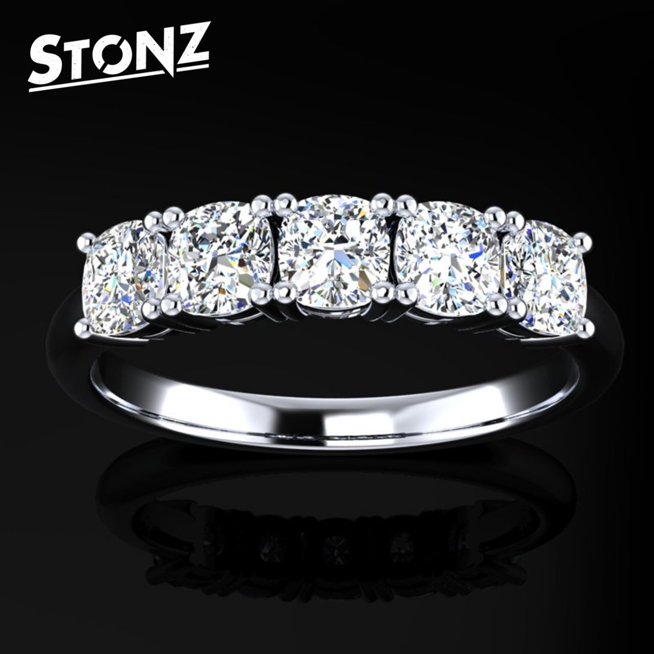5 Stone Cushion Cut Eternity Band