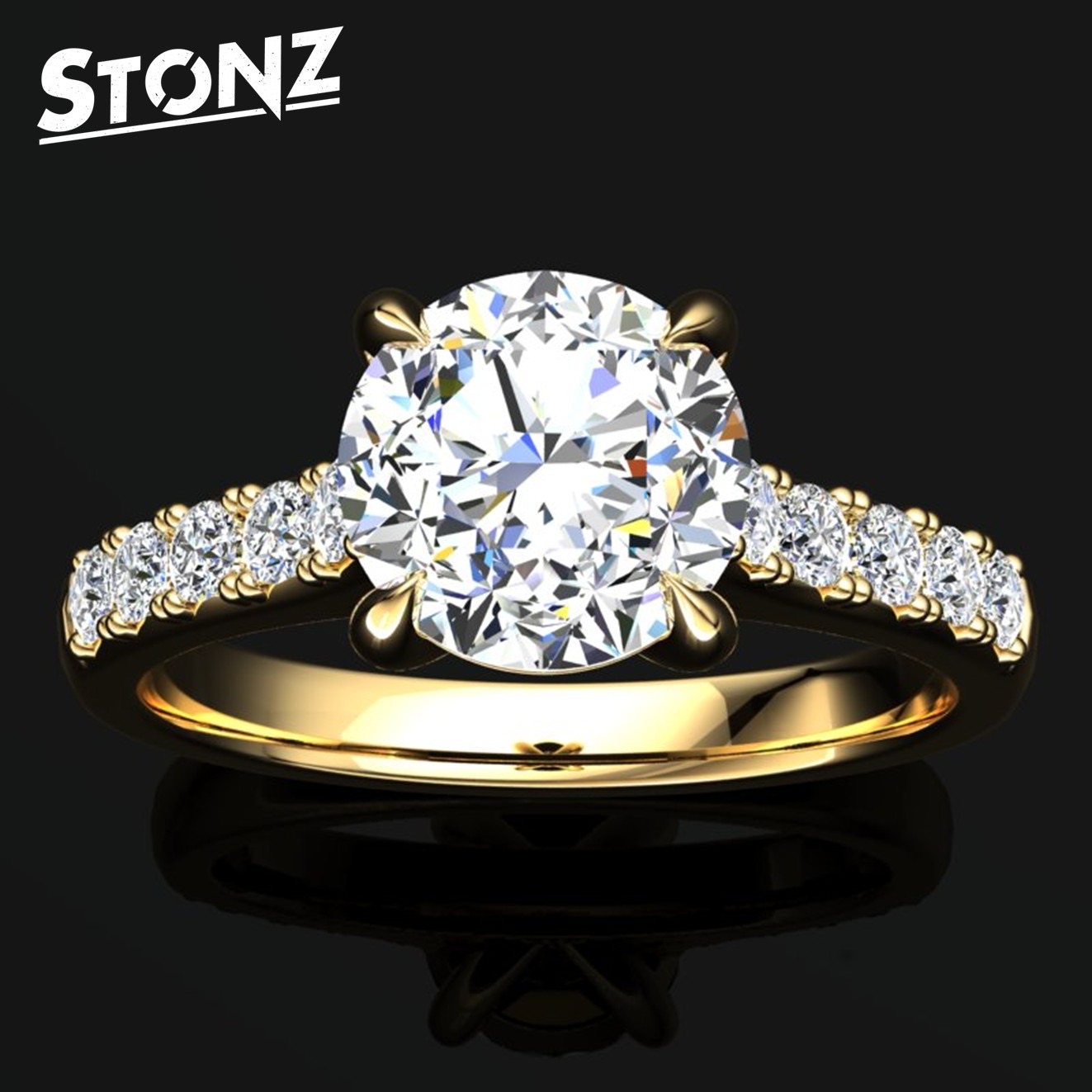 Round Solitaire with Pavé-Set Diamond Band