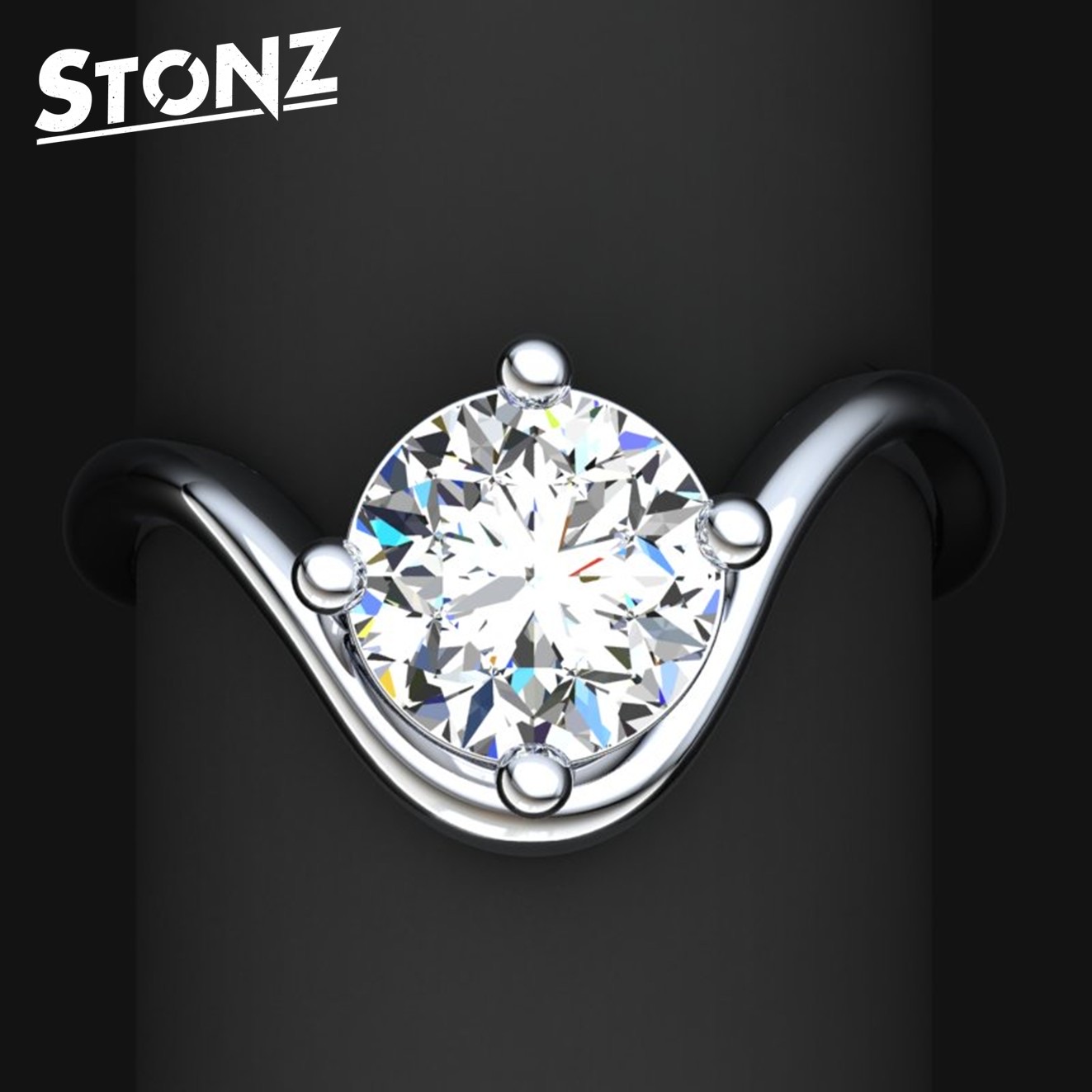 Round Solitaire Wave Ring