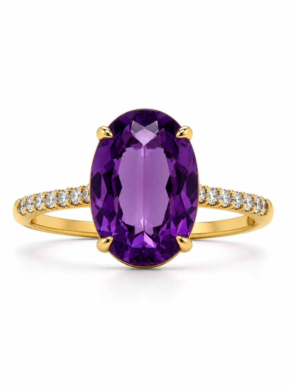 9K Yellow Gold 3.11 Ct Oval Amethyst Ring