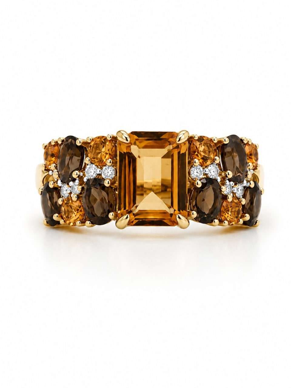 9K Yellow Gold Madeline Citrine and Smoky Quartz Ring