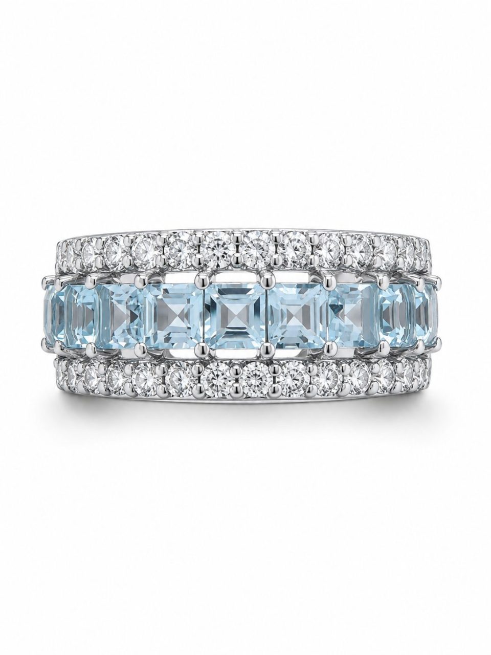 9K White Gold Sky Blue Topaz & Diamond Ring