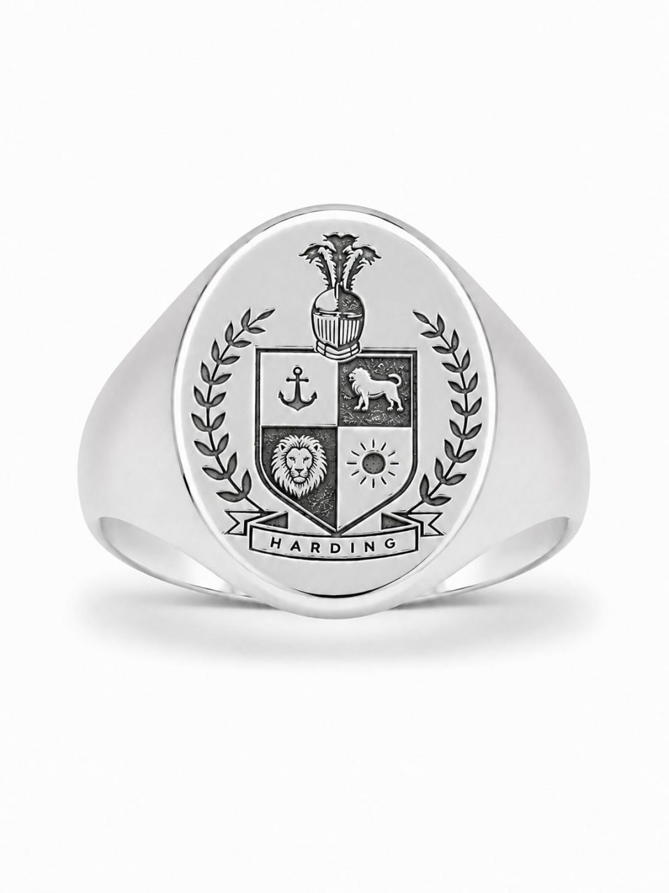 9K Gold Oval-Top Family Crest Signet Ring