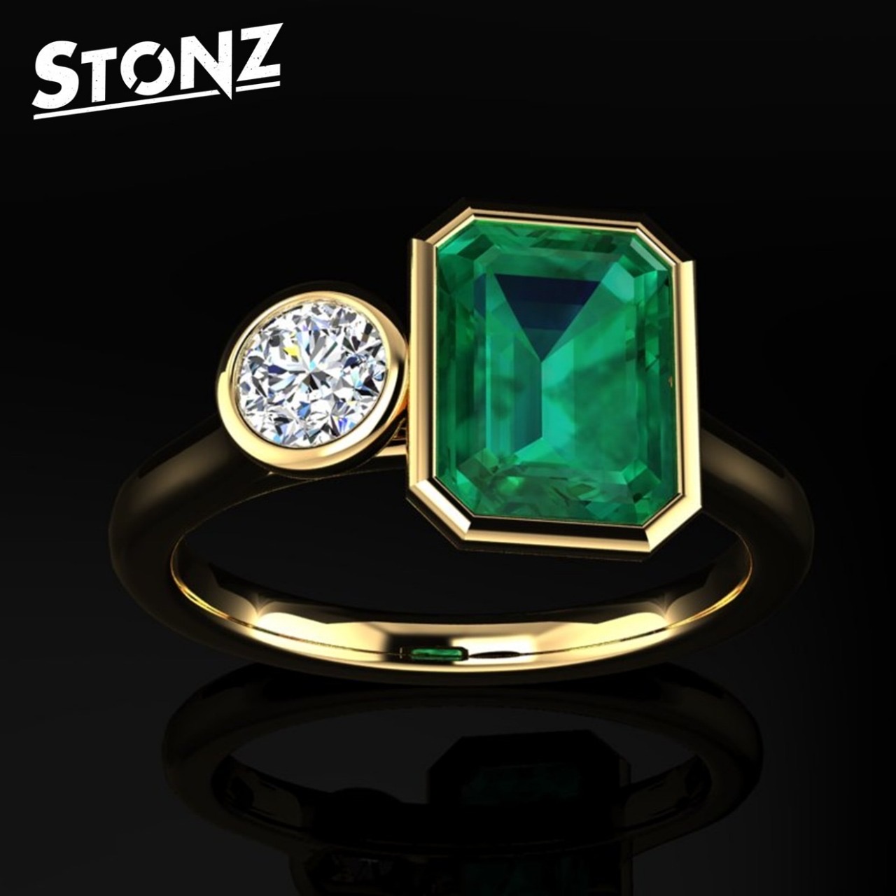 Green Emerald and Diamond Toi et Moi Ring