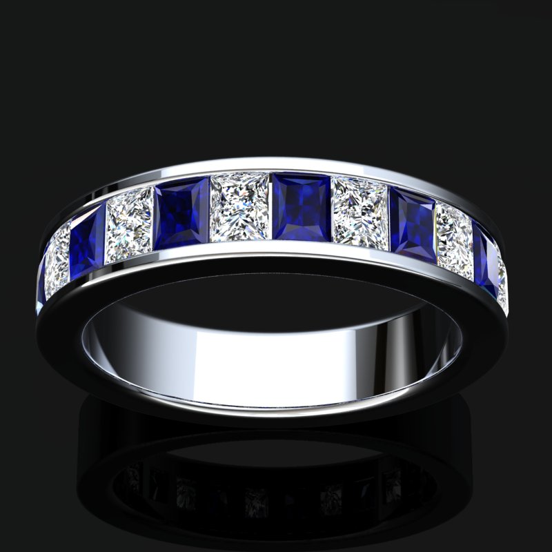 Princess Cut Sapphire and Diamond Band