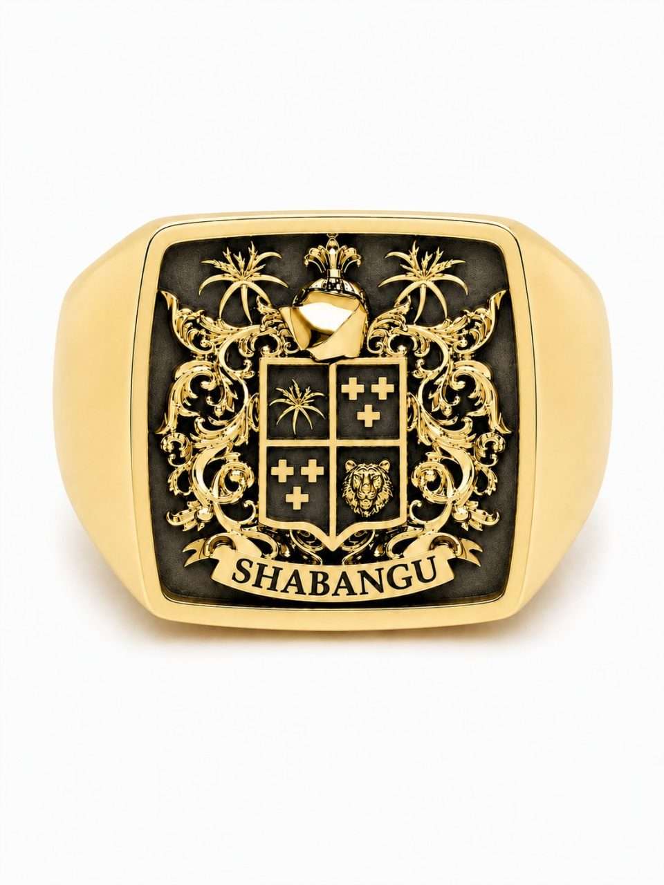 9K Gold Square-Top Family Crest Signet Ring