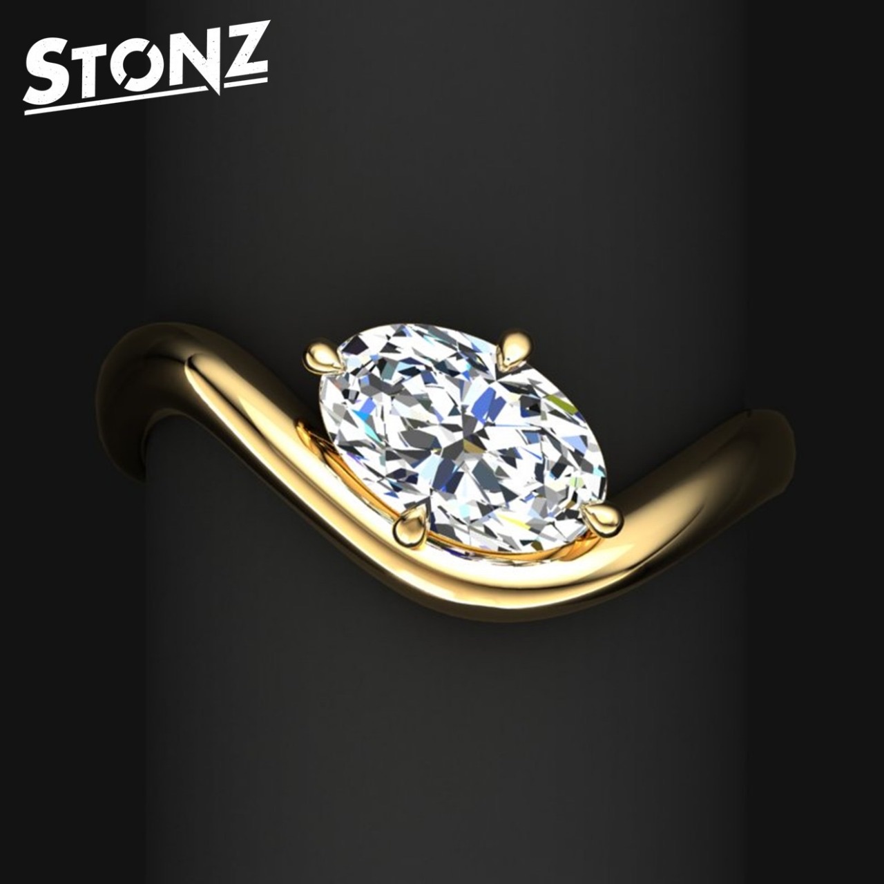 Oval Solitaire Wave Ring
