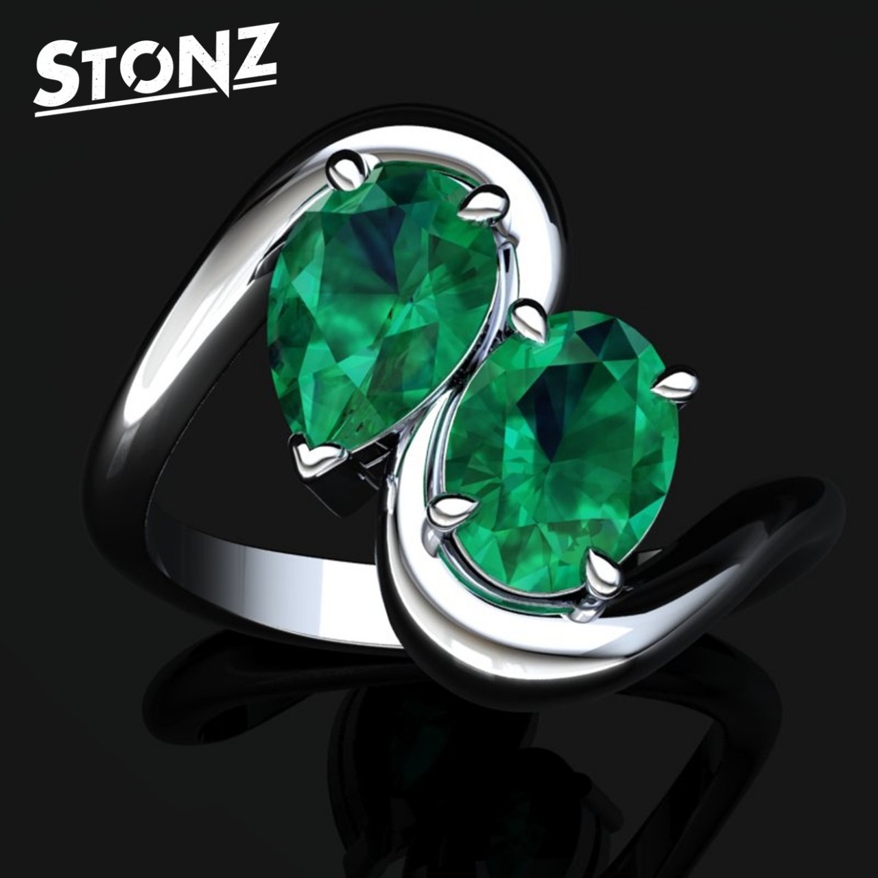 Green Emerald Toi et Moi Ring