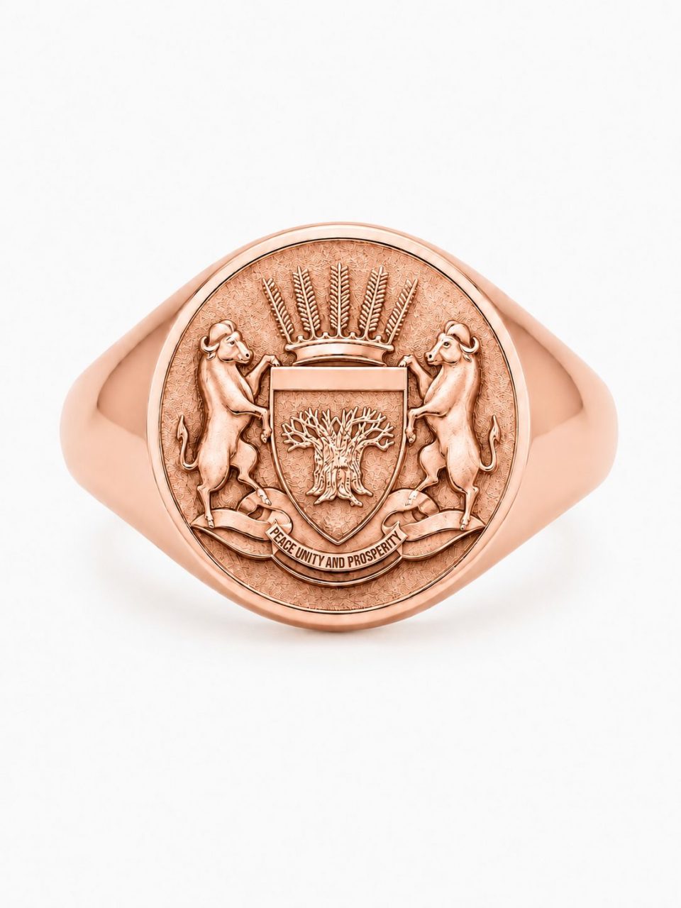 9K Gold Round-Top Family Crest Signet Ring