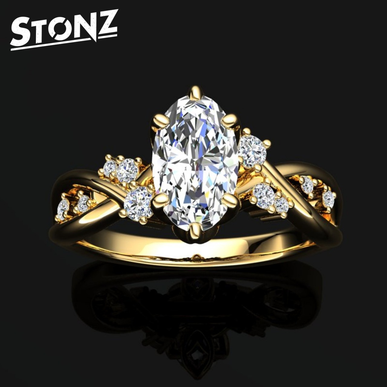 Oval Solitaire with Accent Diamonds