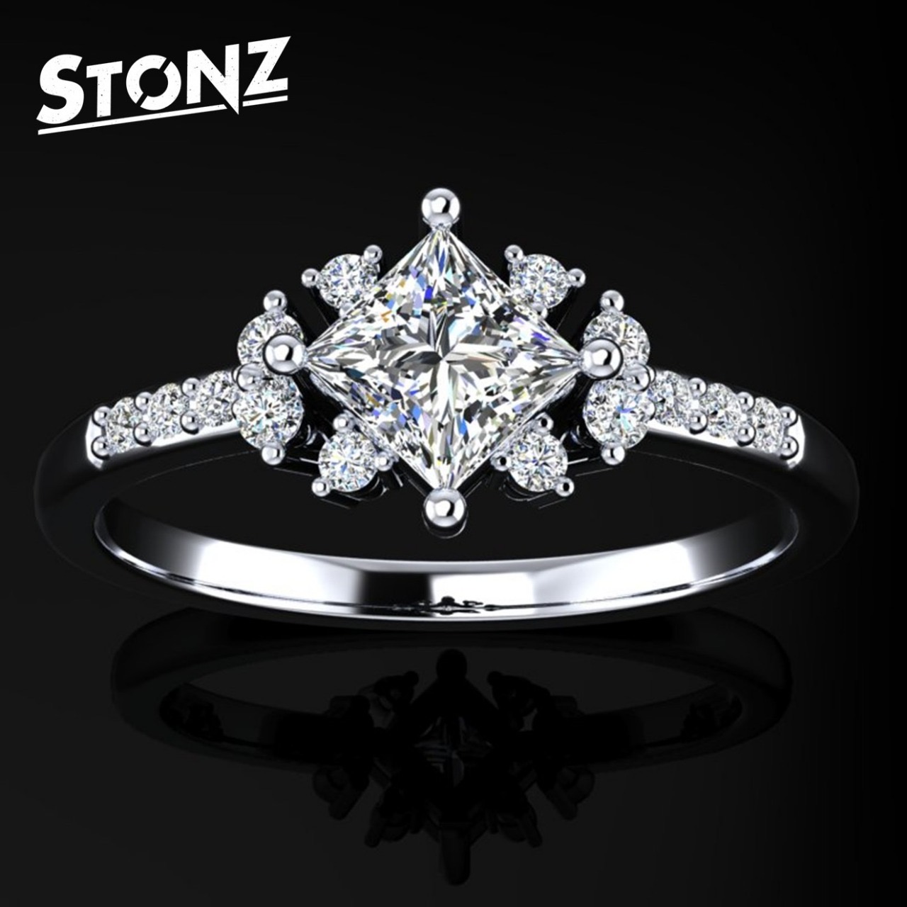 Princess Solitaire with Accent Diamonds